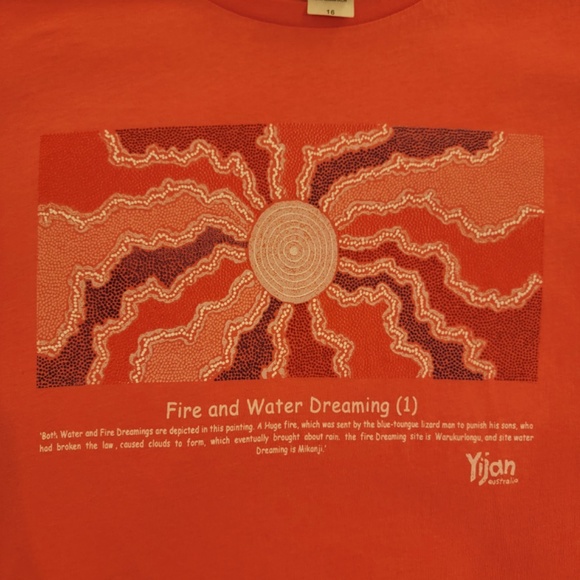 Yijan Australia Fire Water Dreaming T-Shirt Size AU 16 Large Pink Graphic NWOT - Picture 3 of 7